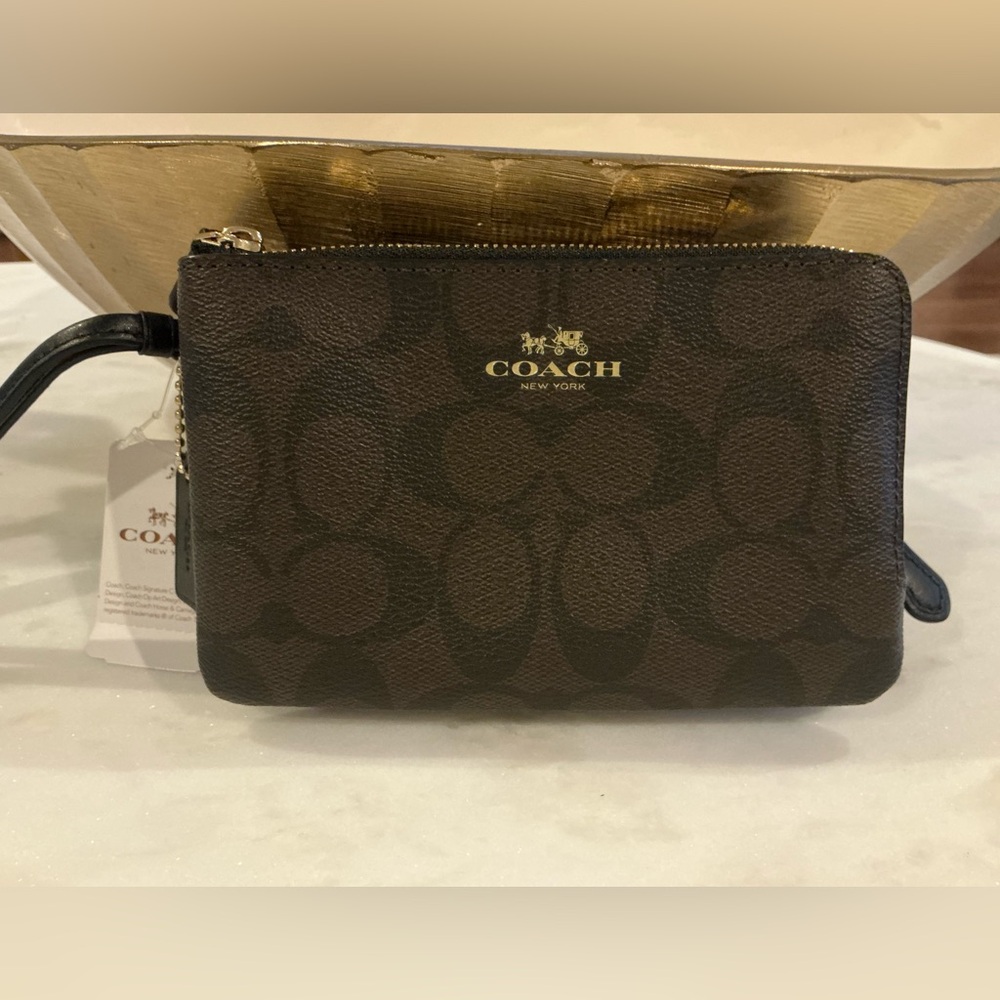 NEW with tags Coach Black and Brown Double Zip Wristlet